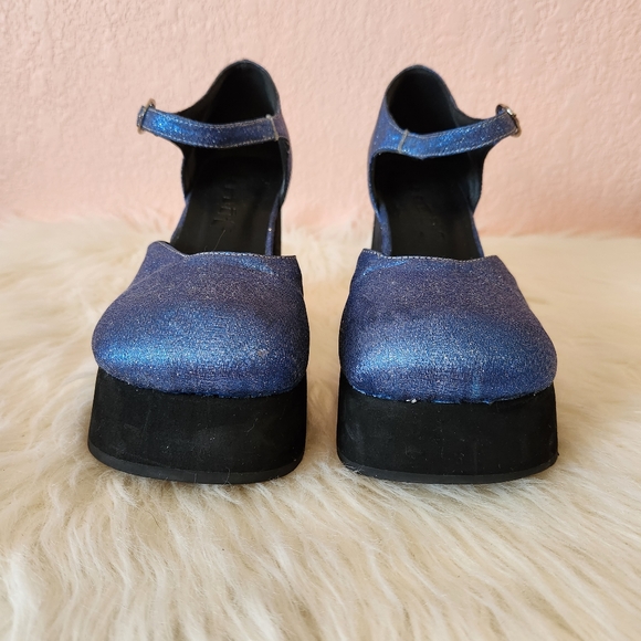 UNIF Blue Sparkly Glitter Stace Platform Mary Jane Retro 90s Shoes - Picture 2 of 11